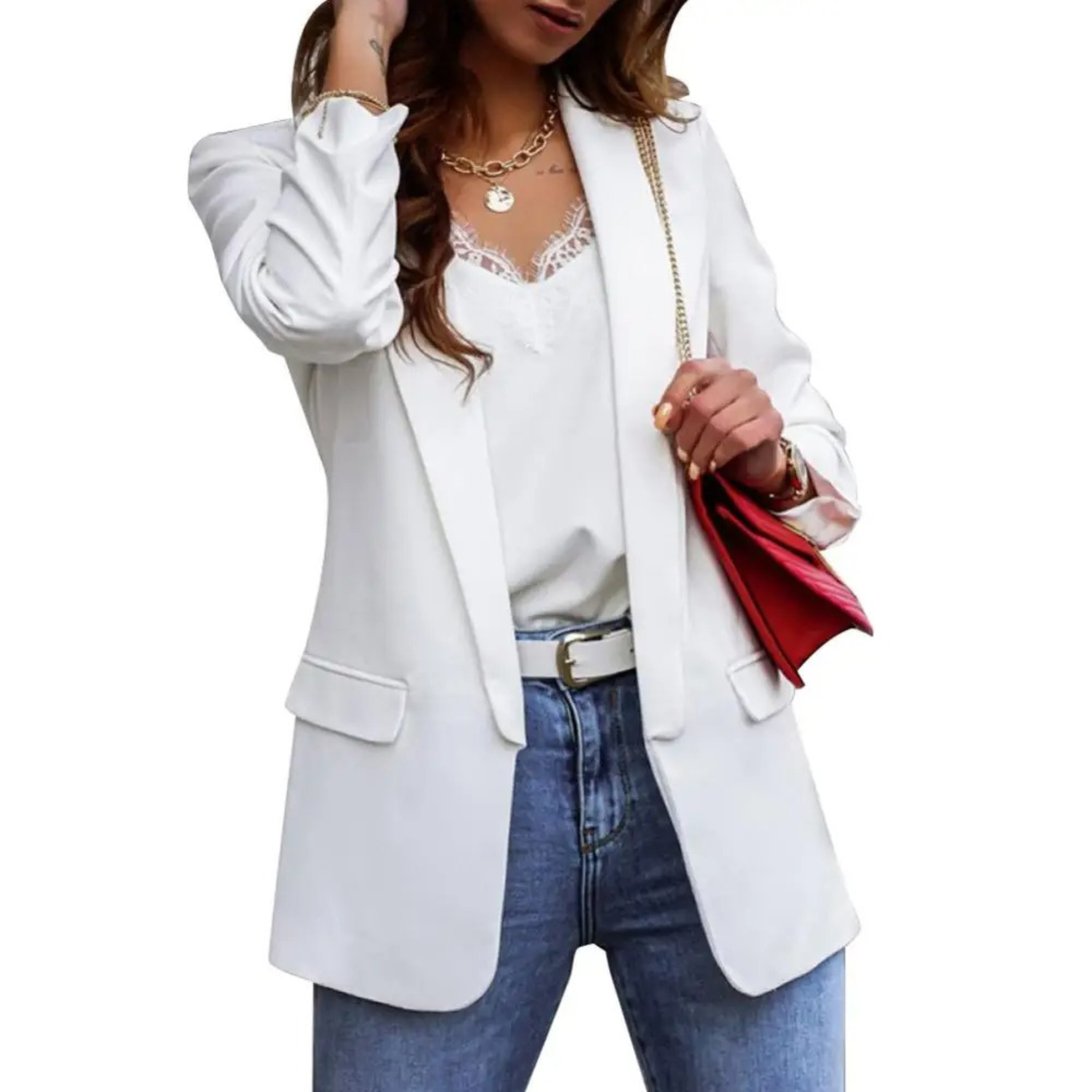 Valenzora | Einfarbige Jacke, moderner Damenblazer mit Revers und langen Ärmeln