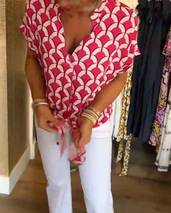 Valenzora | Top Women's Loose Fit V-Neck Short Sleeve Blouse