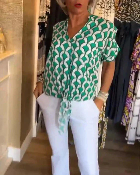 Valenzora | Top Women's Loose Fit V-Neck Short Sleeve Blouse
