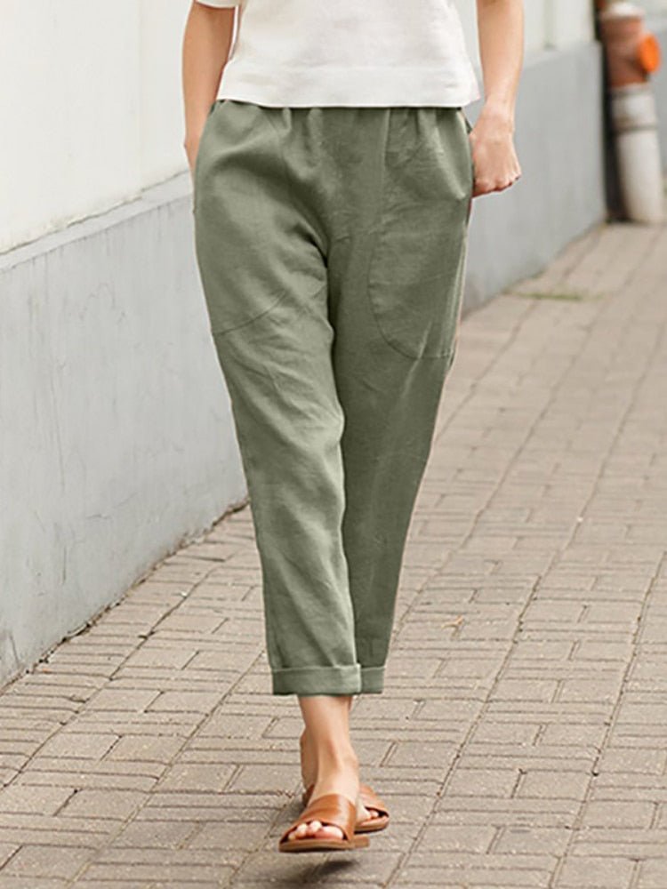 Valenzora | Loose Fit Linen Trousers with Pockets Women's Clothing