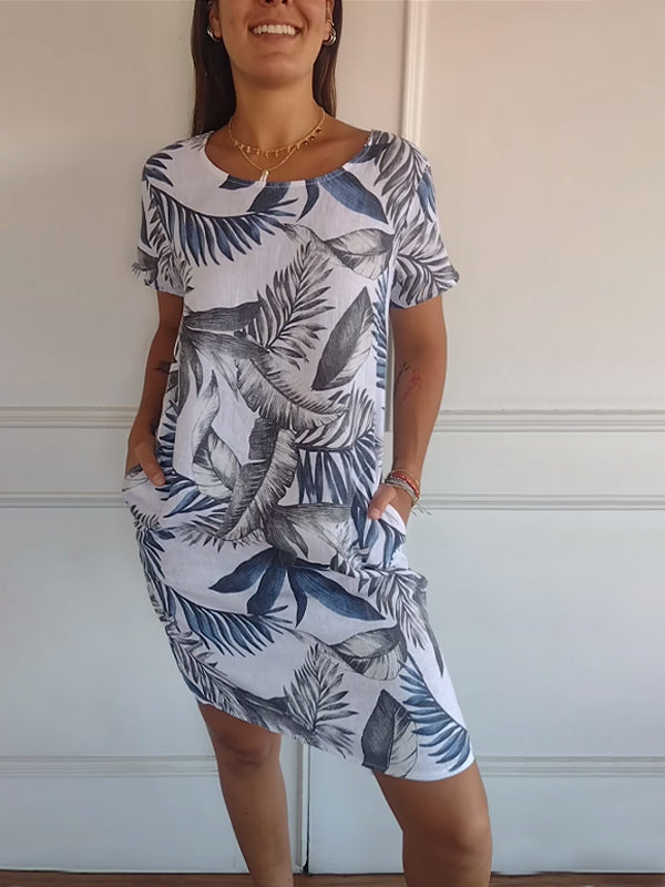 Valenzora | Short sleeves, loose fit, short dress, floral dress
