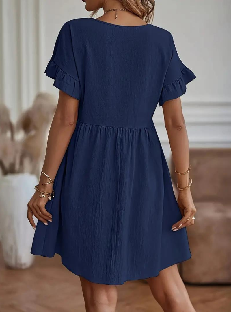 Valenzora | Loose Fit Short Sleeve Ruffled Dress Short Dress