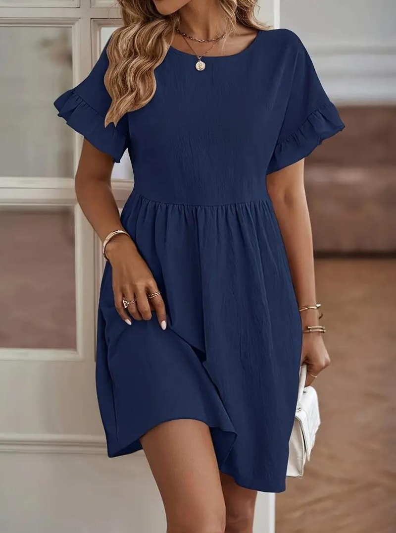 Valenzora | Loose Fit Short Sleeve Ruffled Dress Short Dress