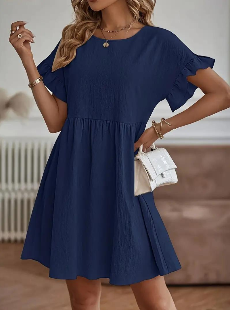 Valenzora | Loose Fit Short Sleeve Ruffled Dress Short Dress