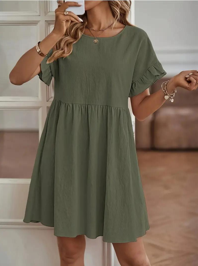 Valenzora | Loose Fit Short Sleeve Ruffled Dress Short Dress