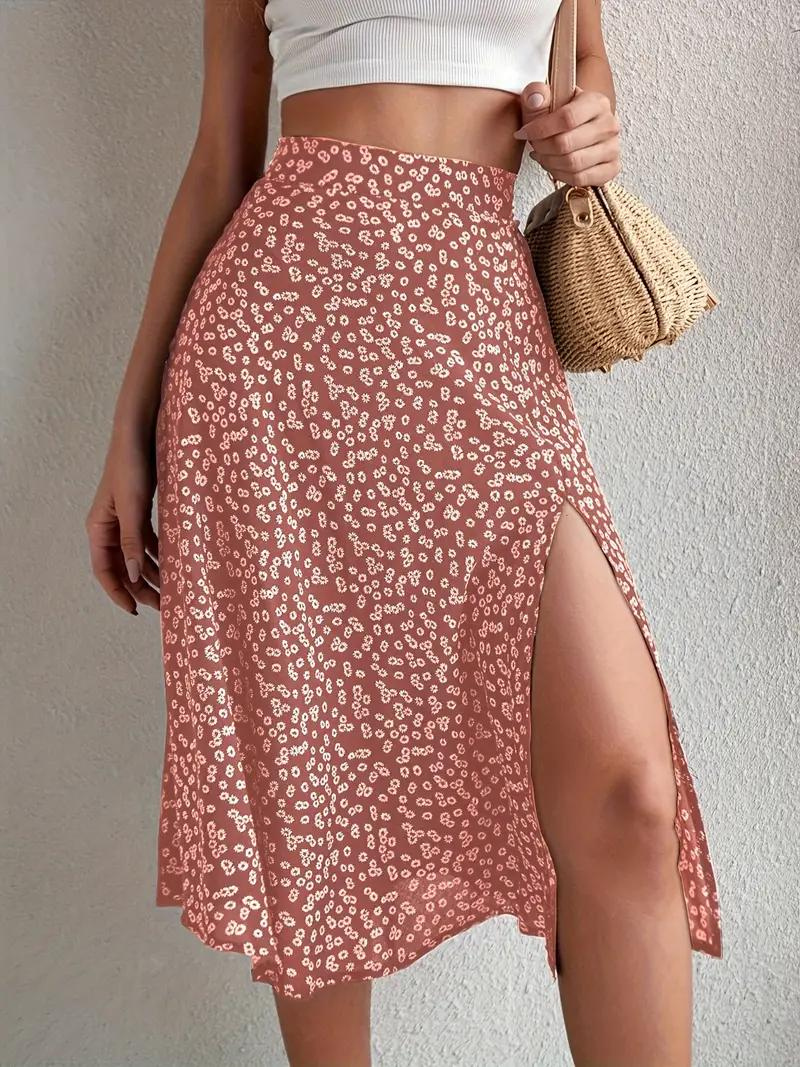 Valenzora | Summer skirt, floral, split, midi skirt, high-waisted skirt