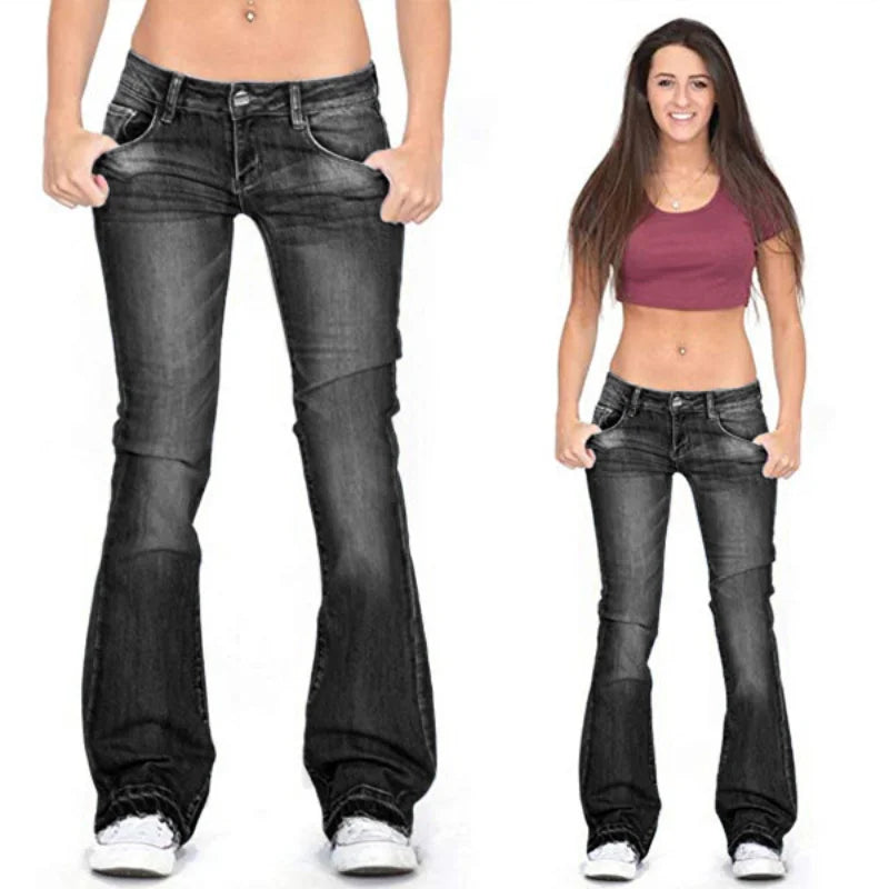 Valenzora - Women's Low Rise Flared Jeans: Casual Vintage Skinny Bell Bottom Jeans
