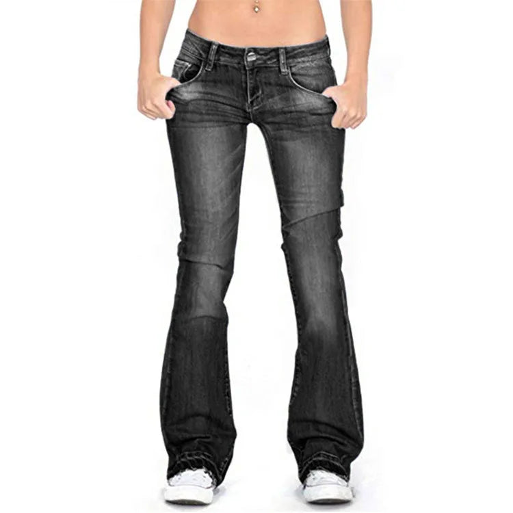 Valenzora - Women's Low Rise Flared Jeans: Casual Vintage Skinny Bell Bottom Jeans