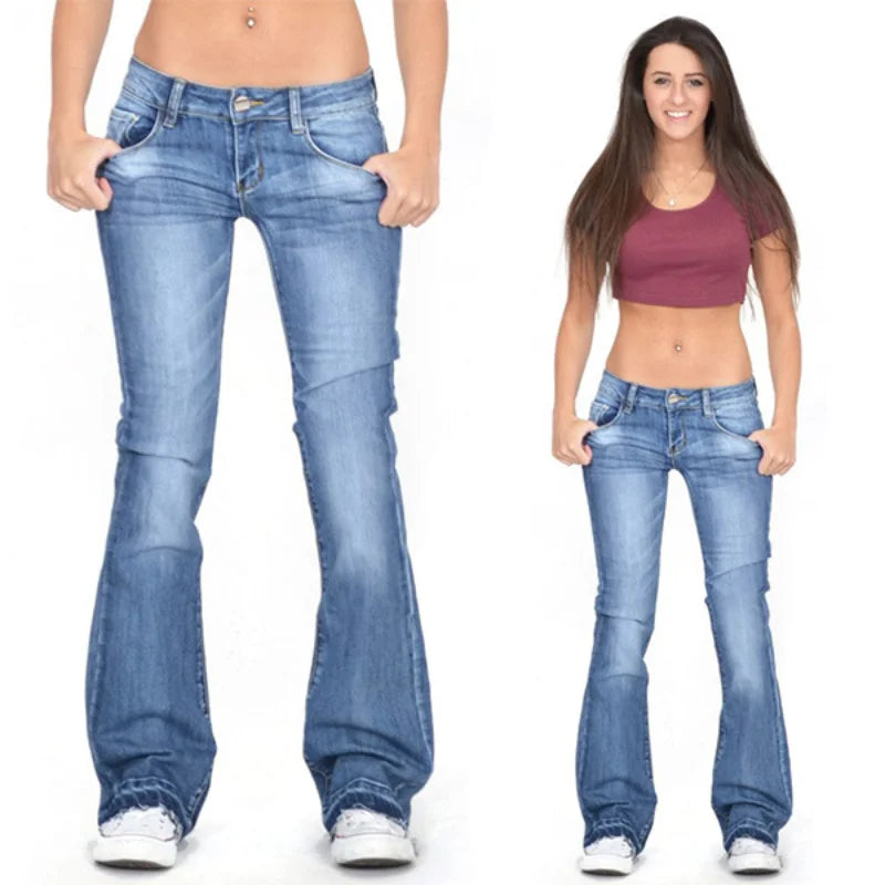 Valenzora - Women's Low Rise Flared Jeans: Casual Vintage Skinny Bell Bottom Jeans