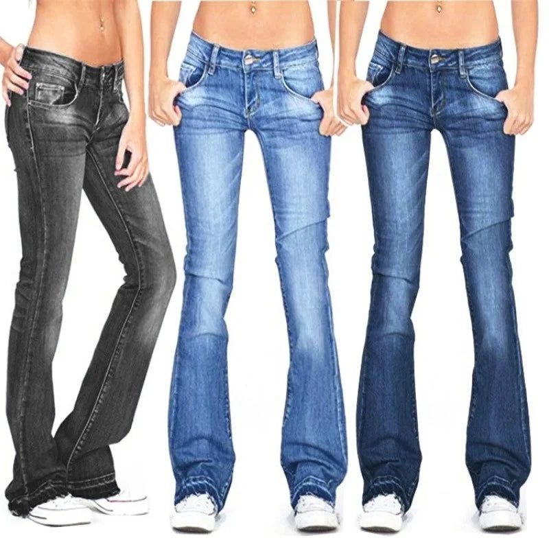 Valenzora - Women's Low Rise Flared Jeans: Casual Vintage Skinny Bell Bottom Jeans
