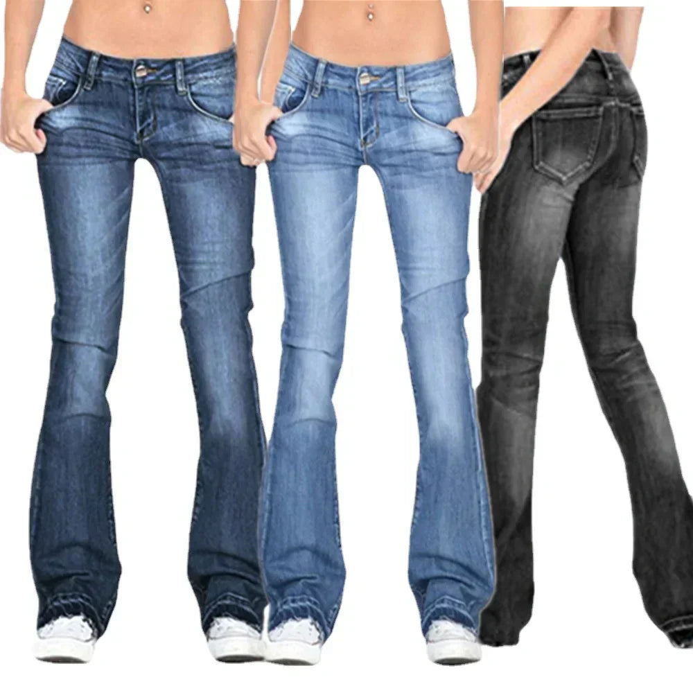 Valenzora - Women's Low Rise Flared Jeans: Casual Vintage Skinny Bell Bottom Jeans