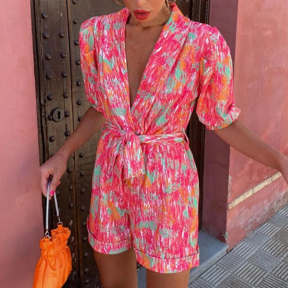 Valenzora | V-Ausschnitt Kurzarm-Jumpsuit Sommerkleidung