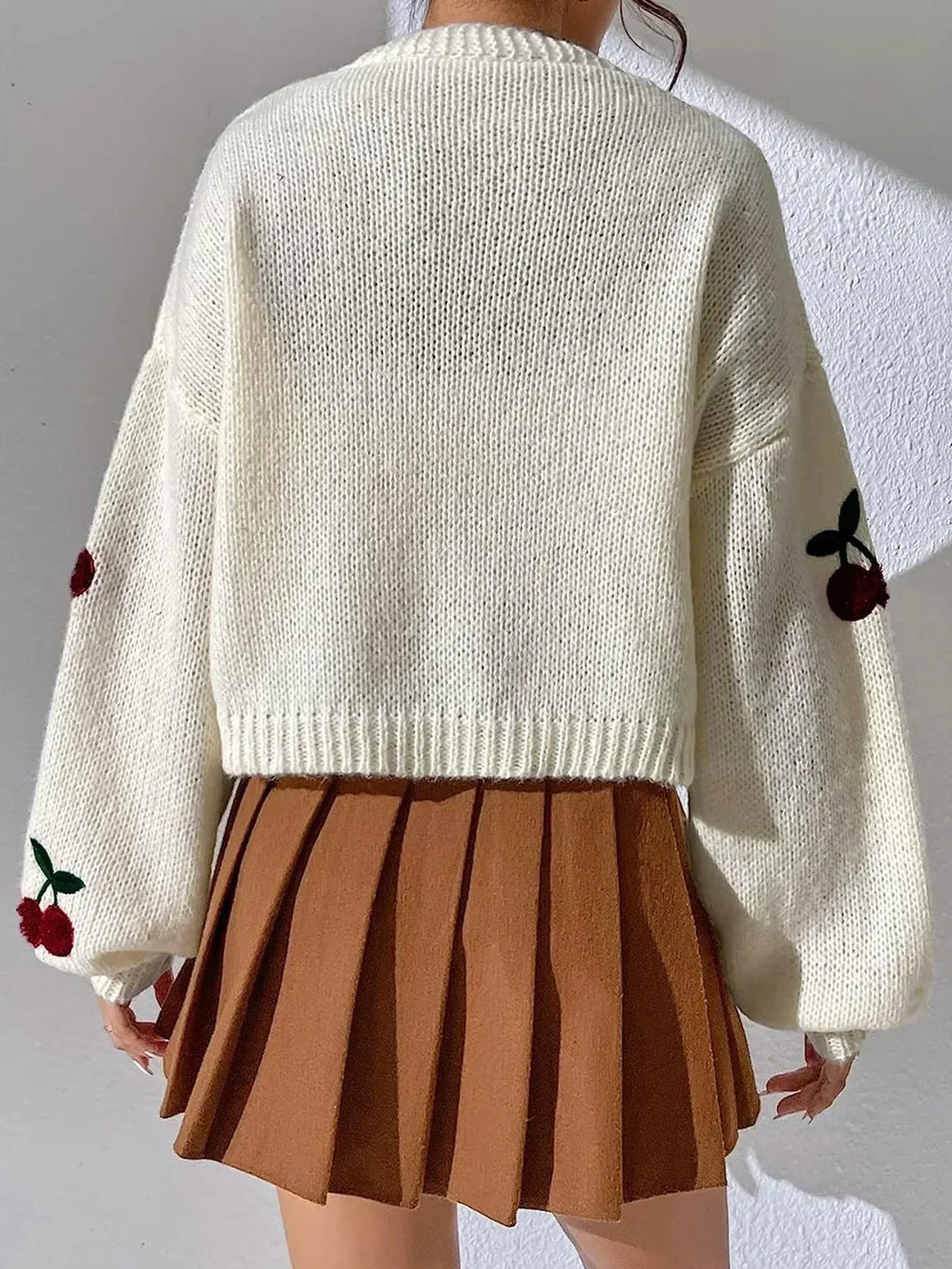 Valenzora | Cherry Red White Chunky Knit Jacket Women's Jacket