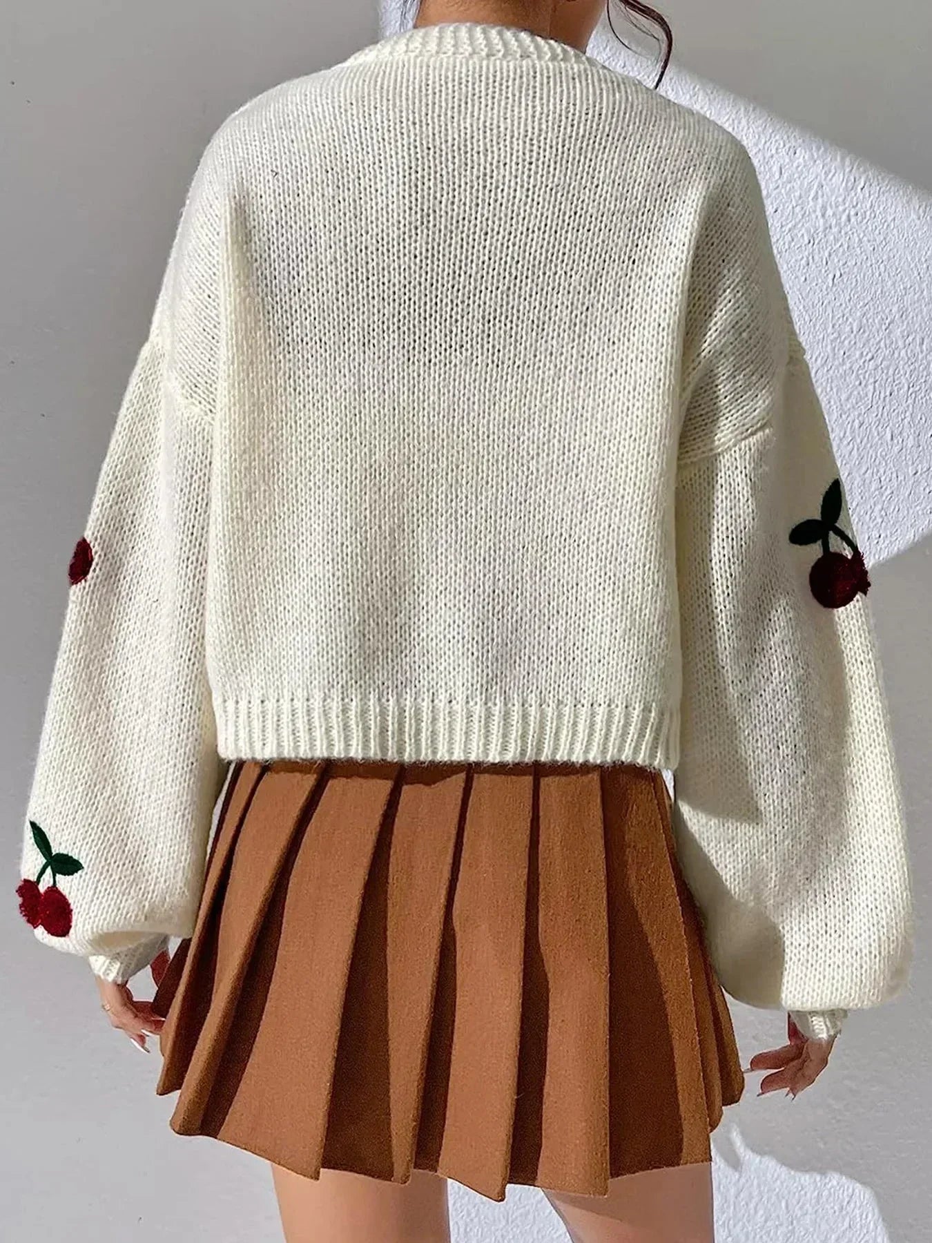 Valenzora | Cherry Red White Chunky Knit Jacket Women's Jacket