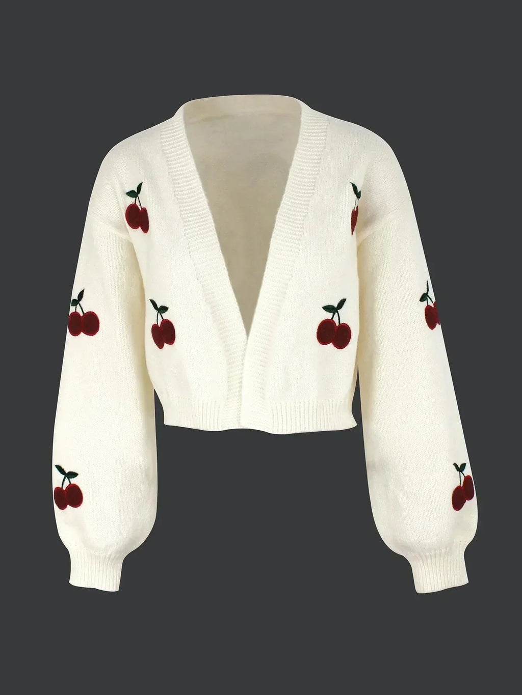 Valenzora | Cherry Red White Chunky Knit Jacket Women's Jacket