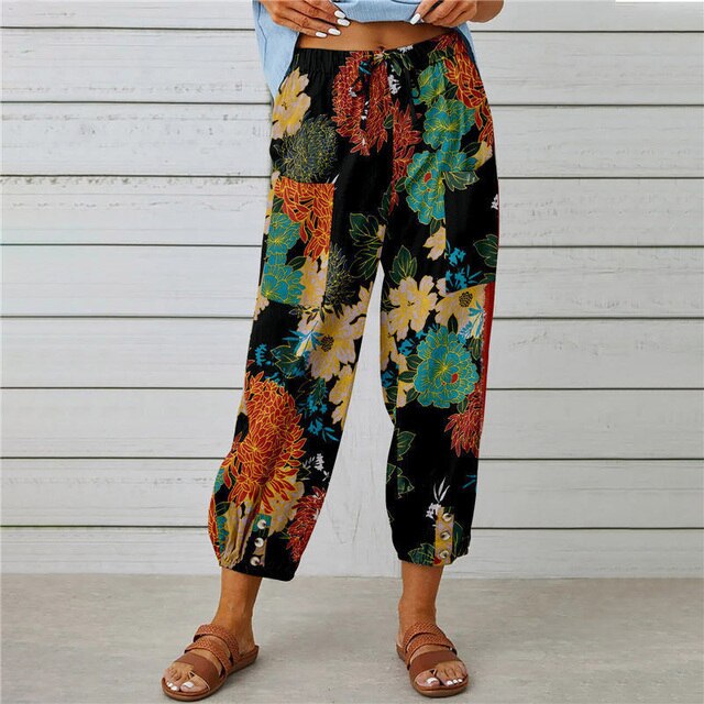 Valenzora - Summer trousers with elasticated waist and printed pattern