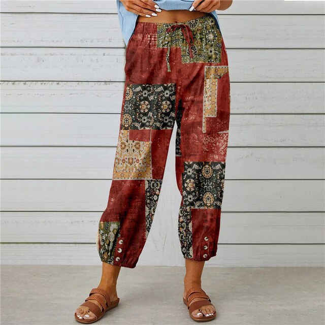 Valenzora - Summer trousers with elasticated waist and printed pattern