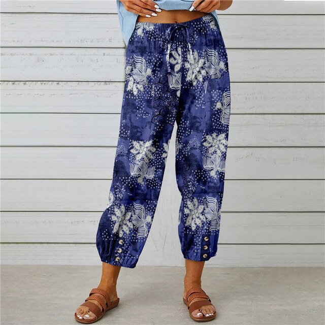 Valenzora - Summer trousers with elasticated waist and printed pattern