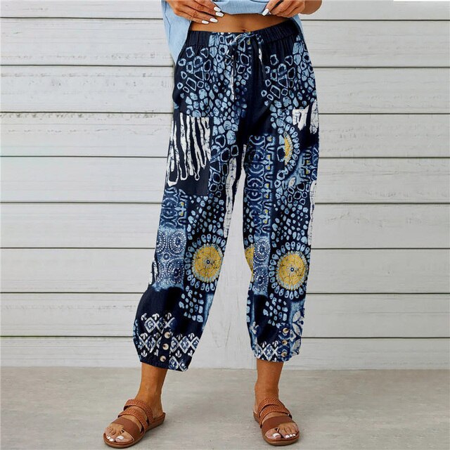 Valenzora - Summer trousers with elasticated waist and printed pattern