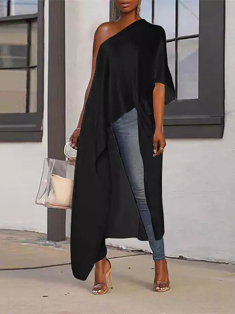 Valenzora | Damen Sommer Bluse Sexy One Shoulder Partykleider