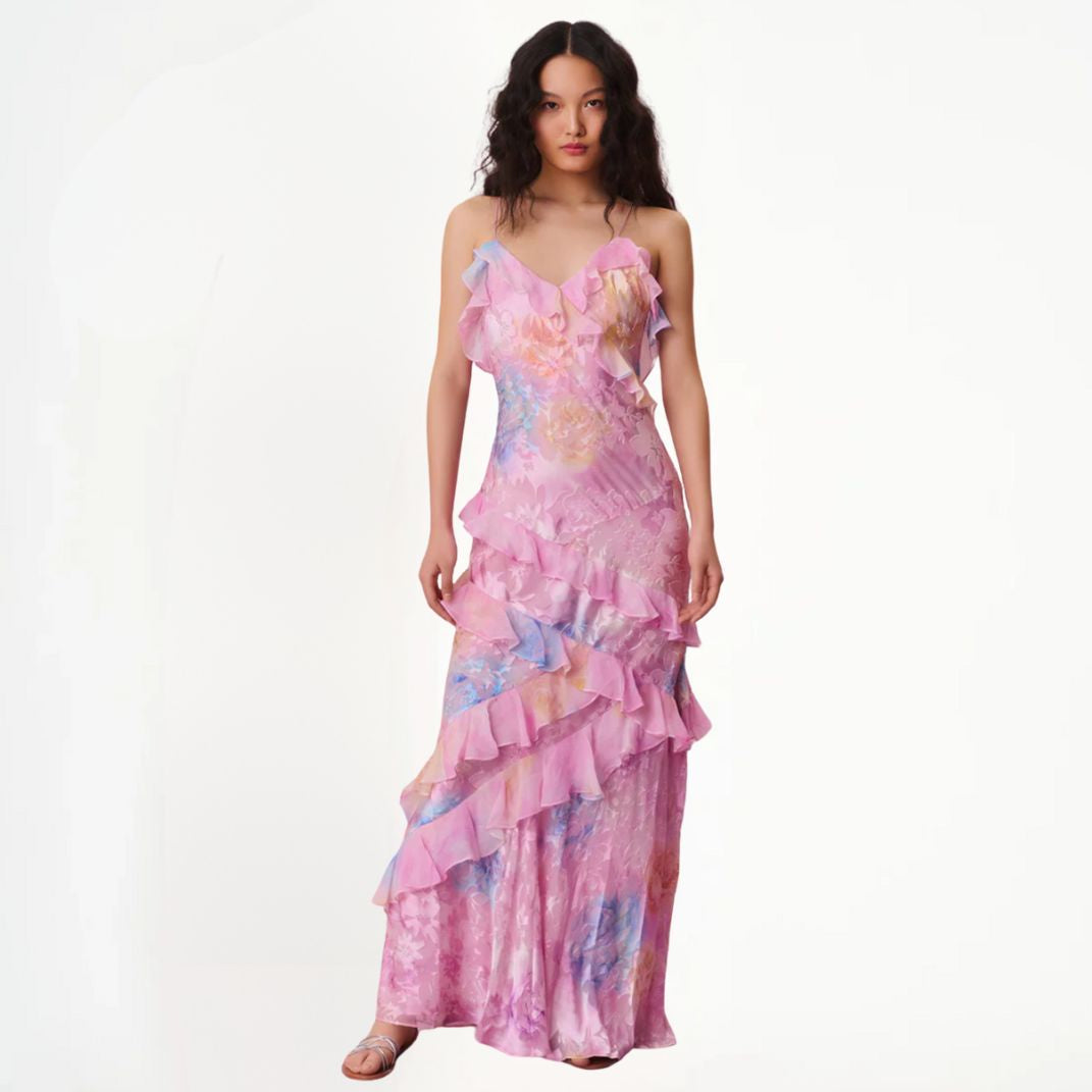 Valenzora | Damen-Blumenkleid mit Rüschen & V-Ausschnitt