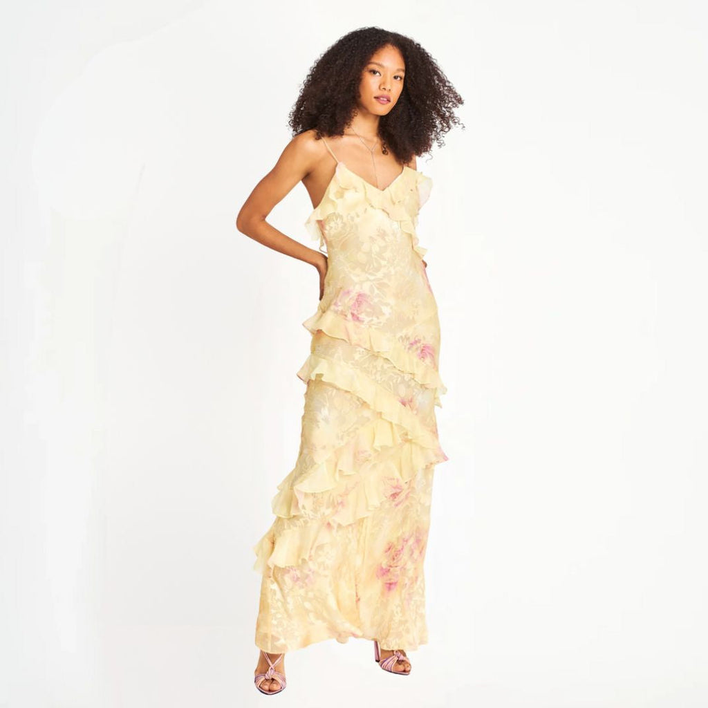 Valenzora | Damen-Blumenkleid mit Rüschen & V-Ausschnitt