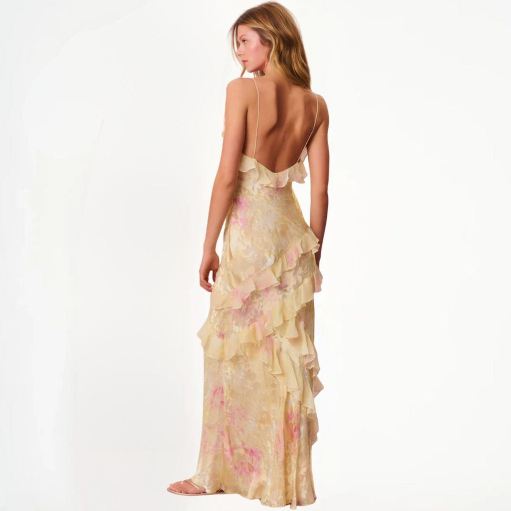 Valenzora | Damen-Blumenkleid mit Rüschen & V-Ausschnitt