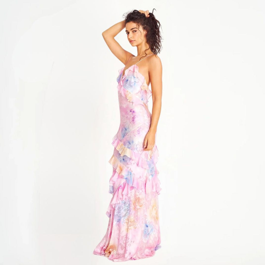 Valenzora | Damen-Blumenkleid mit Rüschen & V-Ausschnitt