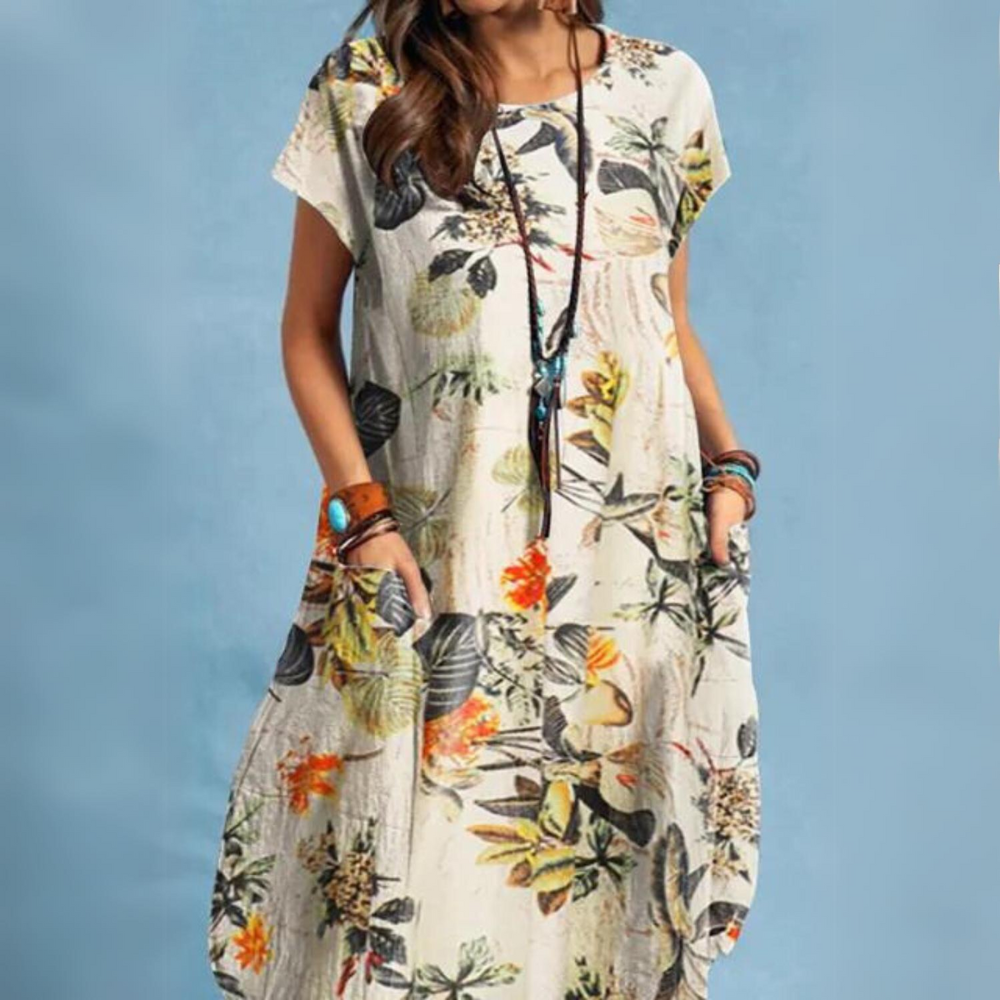 Valenzora | Elegant summer dress with round neckline