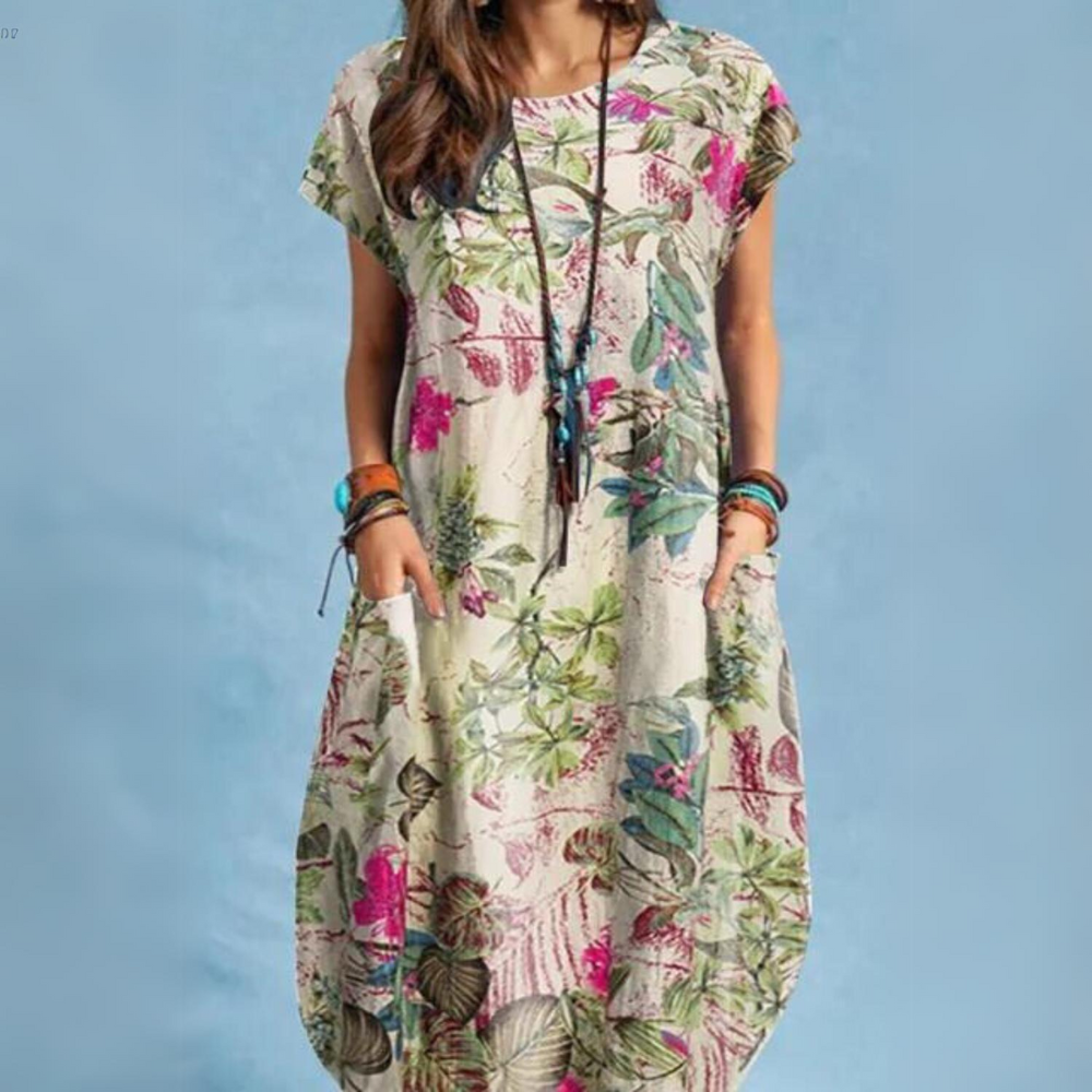 Valenzora | Elegant summer dress with round neckline