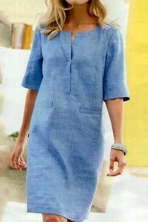 Valenzora | Straight linen and cotton dress with half sleeves