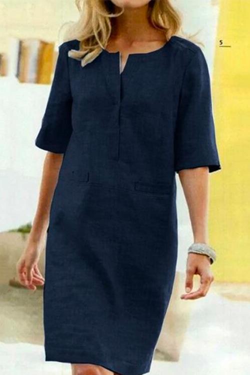 Valenzora | Straight linen and cotton dress with half sleeves