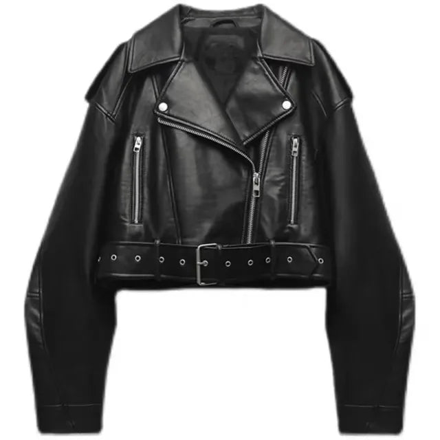 Valenzora – Kurze Bikerjacke aus Kunstleder für Damen mit figurbetontem Schnitt