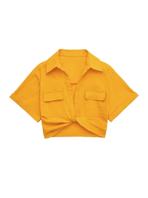 Valenzora – Damen Vintage Kurzarm Leinen Crop-Shirt