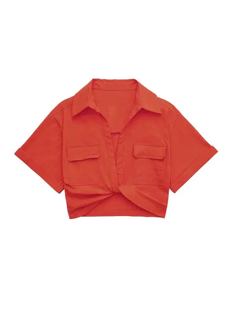 Valenzora – Damen Vintage Kurzarm Leinen Crop-Shirt