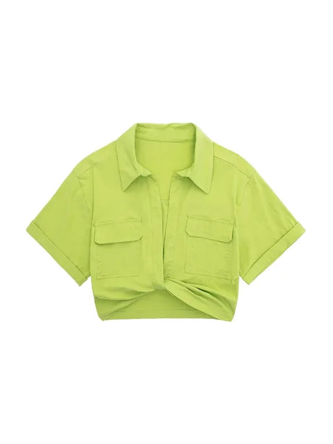 Valenzora – Damen Vintage Kurzarm Leinen Crop-Shirt