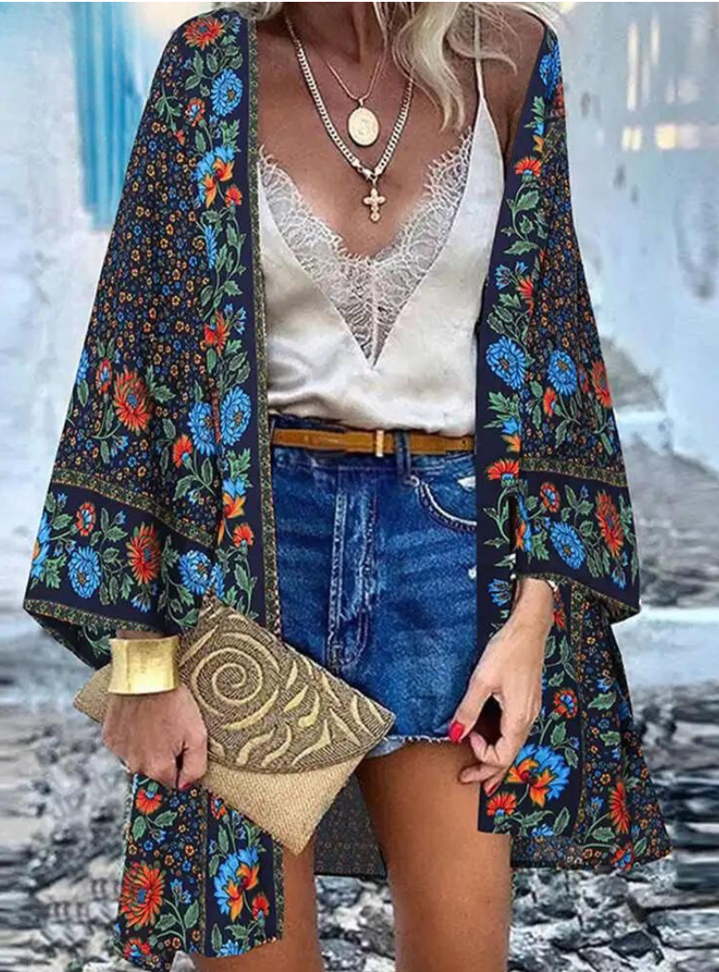 Valenzora | Summery women's cardigan in boho style with colorful floral pattern