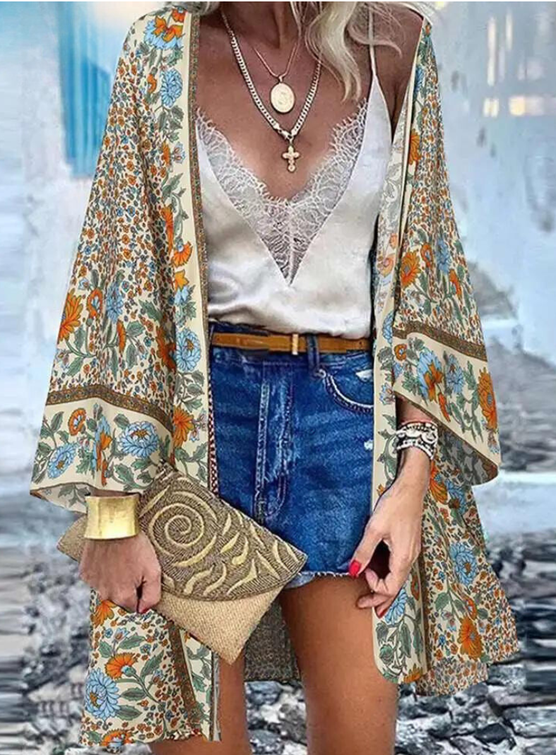 Valenzora | Summery women's cardigan in boho style with colorful floral pattern