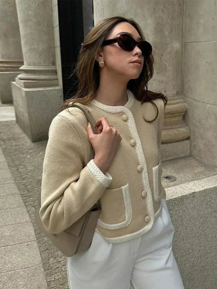 Valenzora | Single-breasted beige tweed blazer women's jackets