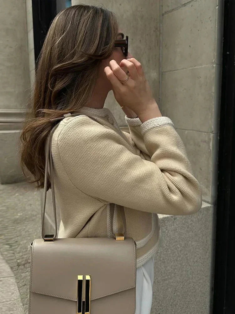 Valenzora | Single-breasted beige tweed blazer women's jackets