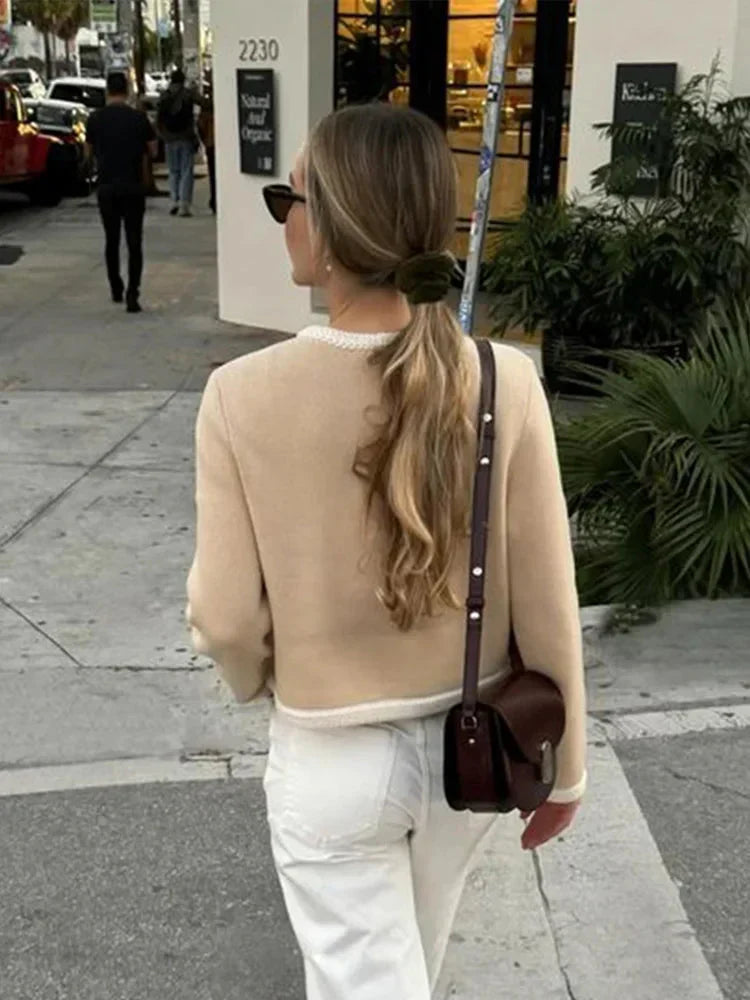Valenzora | Single-breasted beige tweed blazer women's jackets