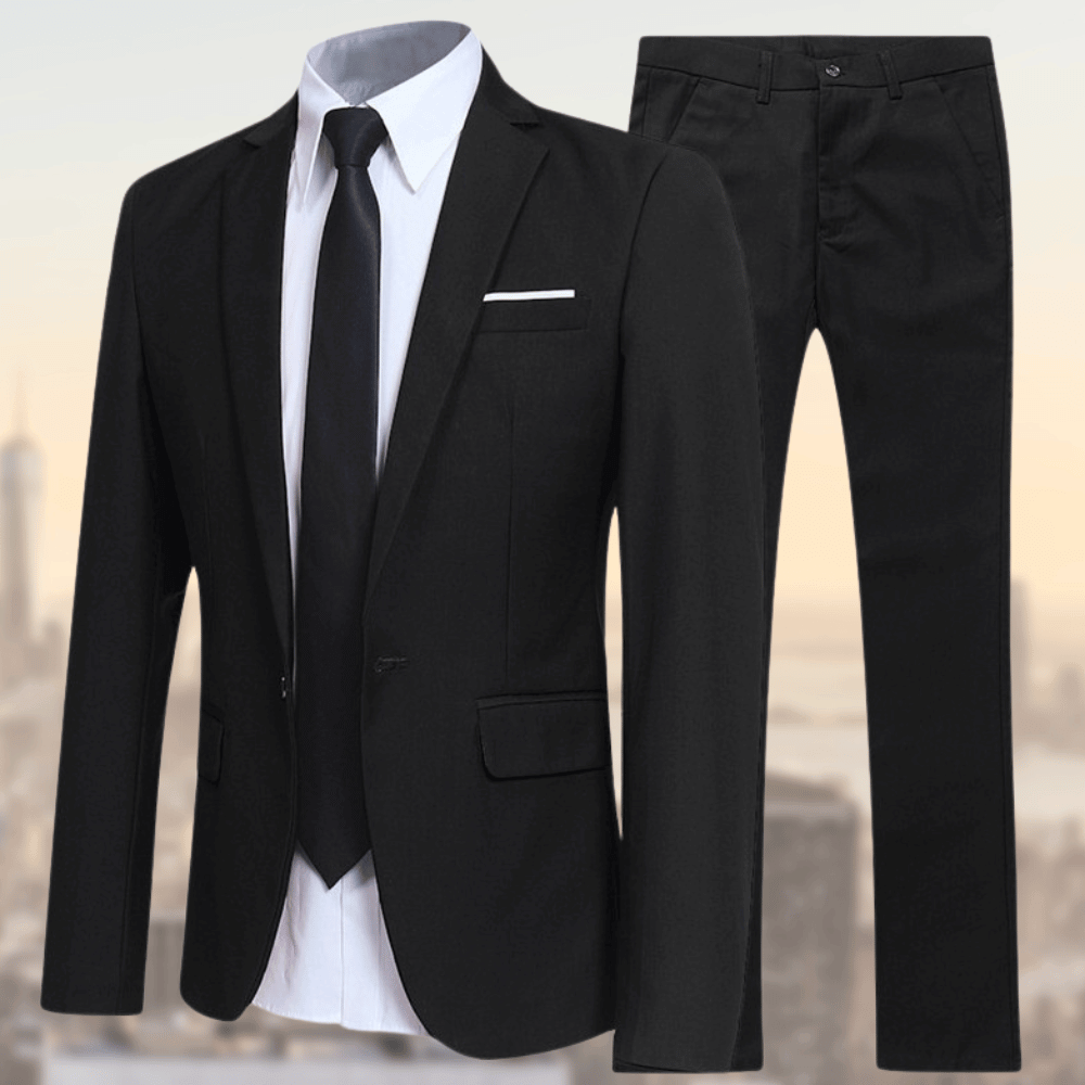 Valenzora | Lapel collar pocket blazer with long trousers two-piece set