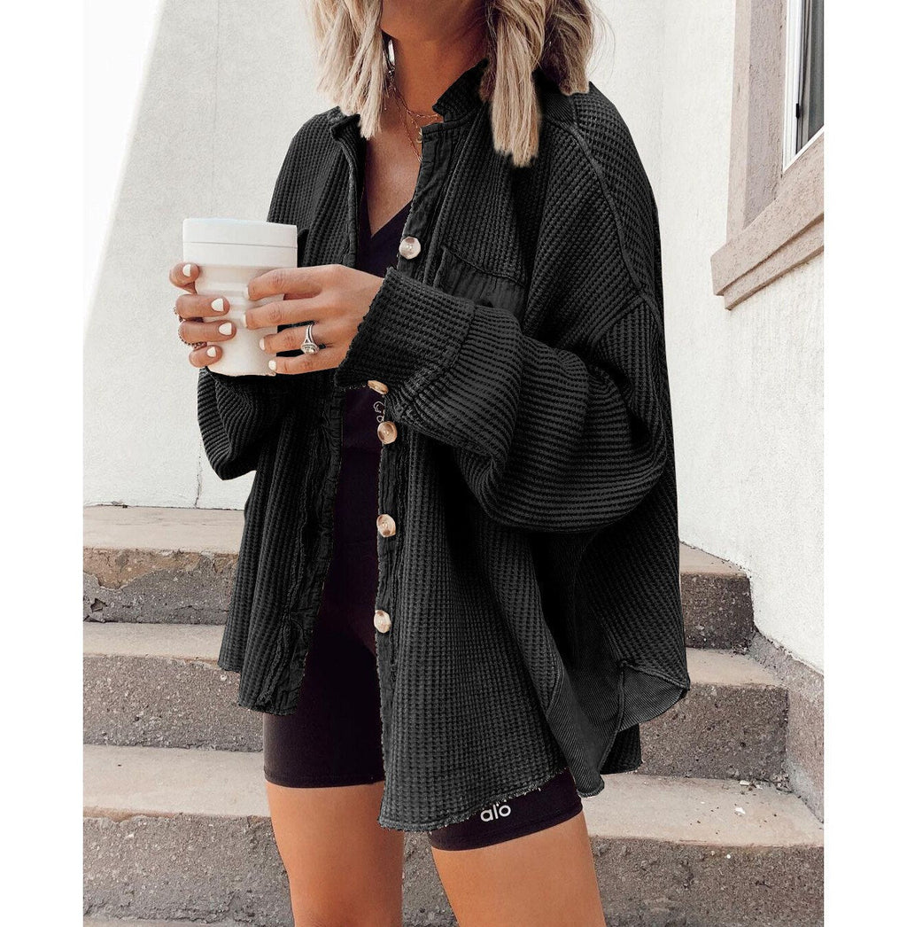 Oversized jacket - Women's long-sleeved button-front overshirt