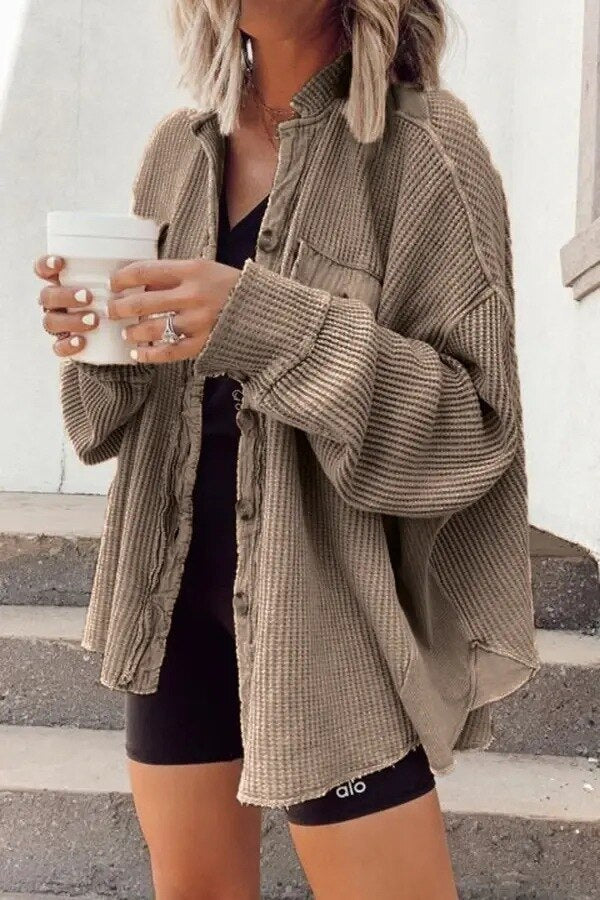 Oversized jacket - Women's long-sleeved button-front overshirt