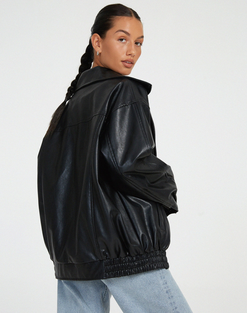 Valenzora | Oversized Faux Leather Jacket with Zipper, Women's Faux Leather Jacket