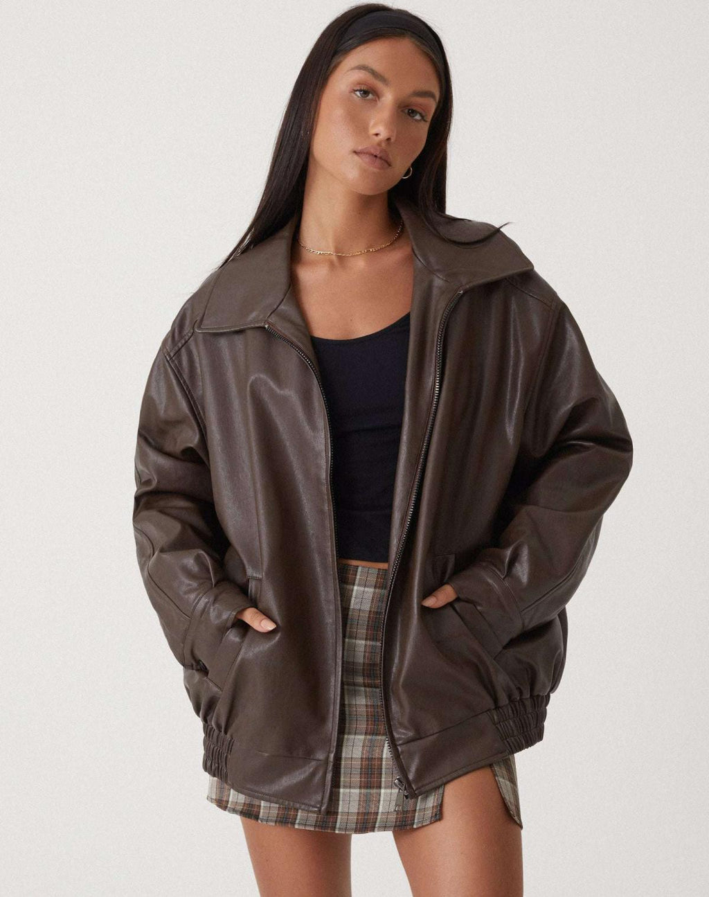 Valenzora | Oversized Faux Leather Jacket with Zipper, Women's Faux Leather Jacket