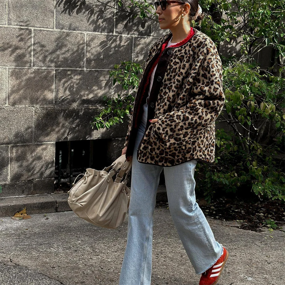 Valenzora | Oversized Leopardenmuster Knopf Sommerjacke Damen Jacke