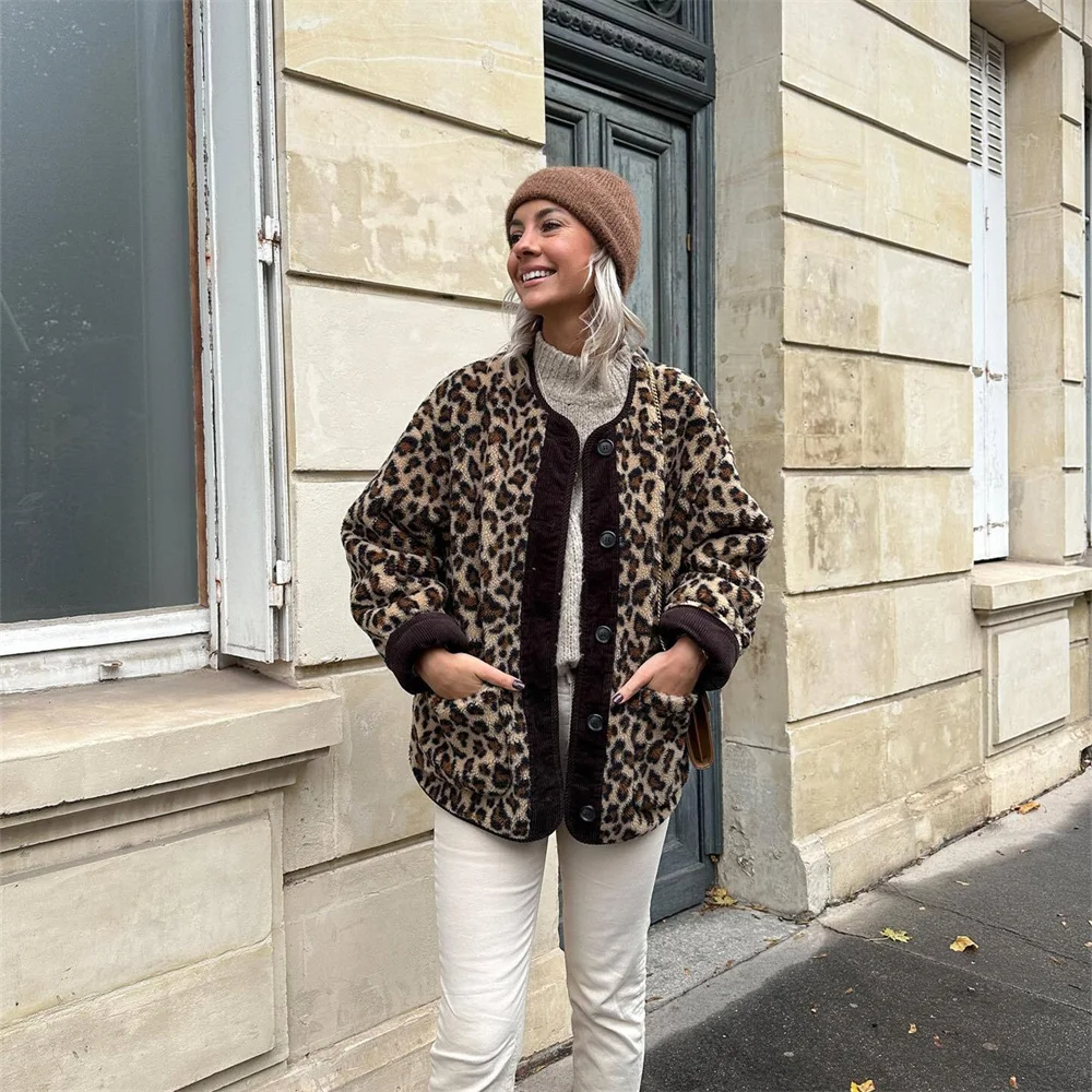 Valenzora | Oversized Leopardenmuster Knopf Sommerjacke Damen Jacke