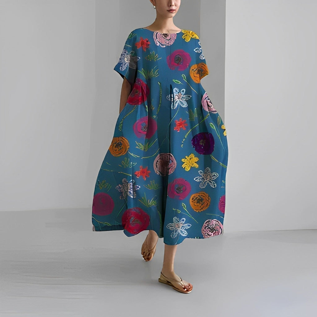 Valenzora | Übergroßes Kleid, lockere Passform, kurze Ärmel, Sommerkleid, lange Kleider