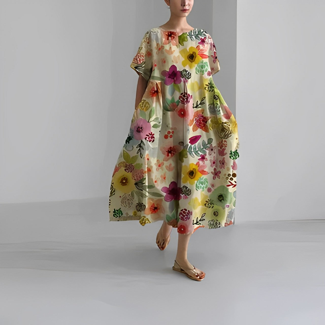 Valenzora | Oversized dress, loose fit, short sleeves, summer dress, long dresses